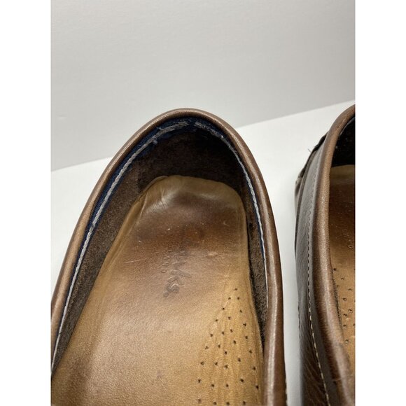 CLARKS Leather Brown Sz 11.5 M Men Driving Moccasin Loafers Slip-on Casual - Picture 10 of 12